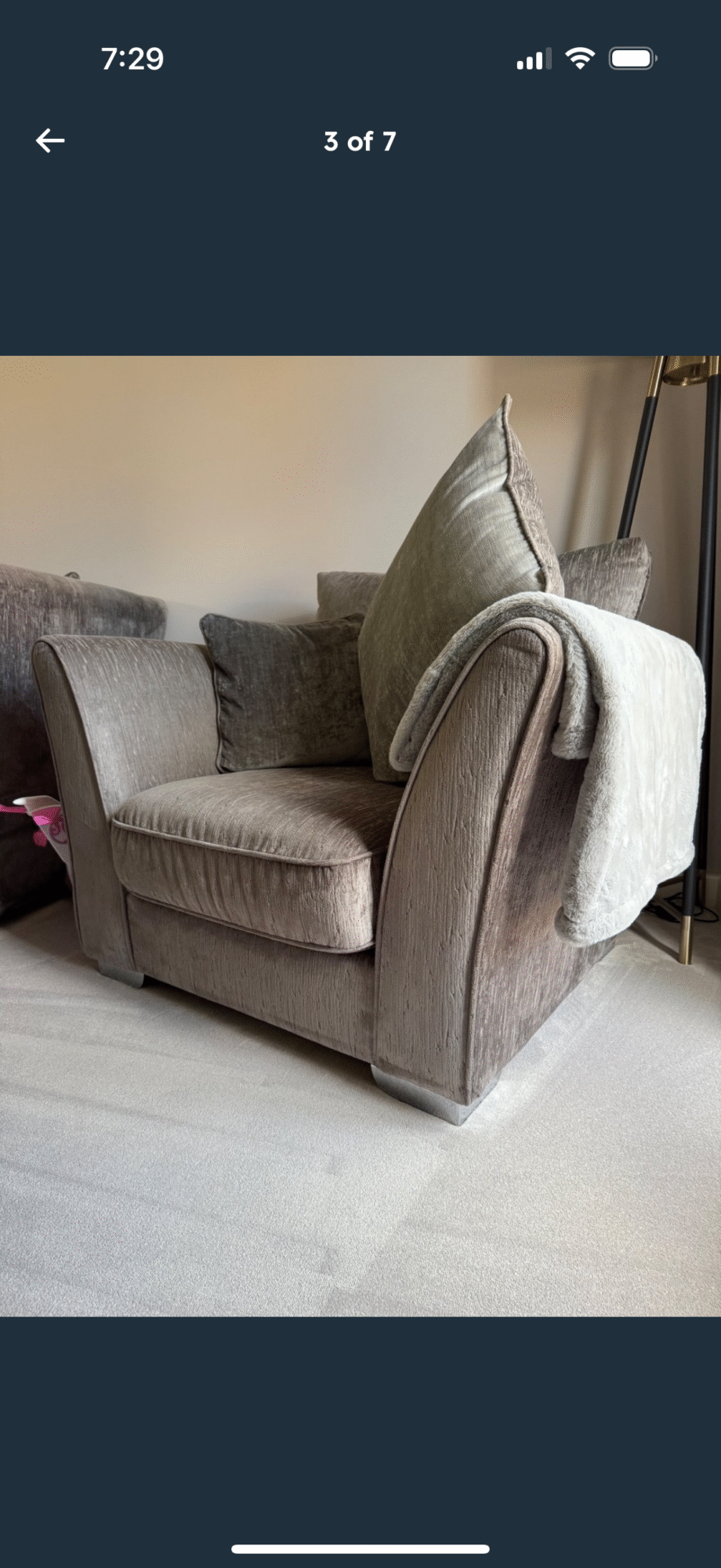 DFS - Grey 3 seater sofa & arm chair