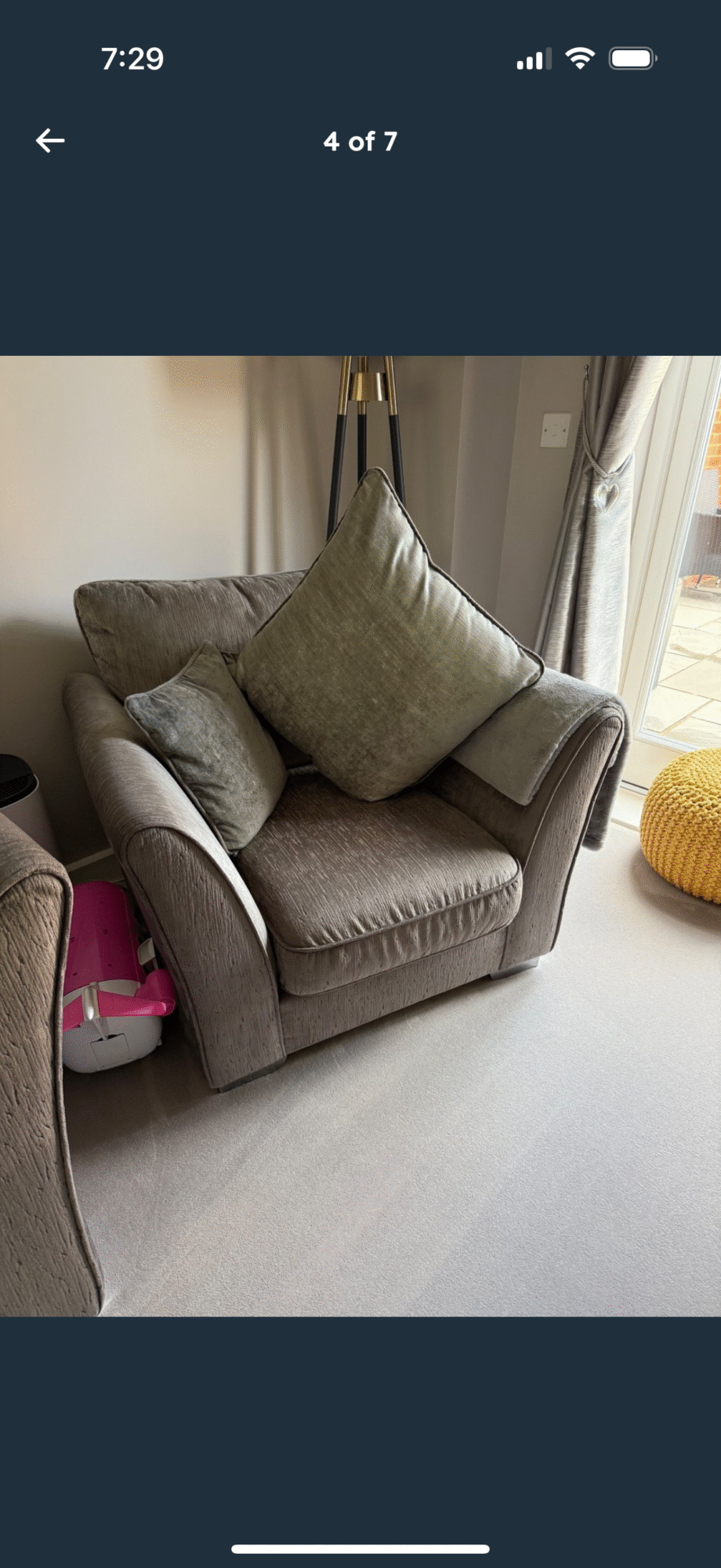 DFS - Grey 3 seater sofa & arm chair