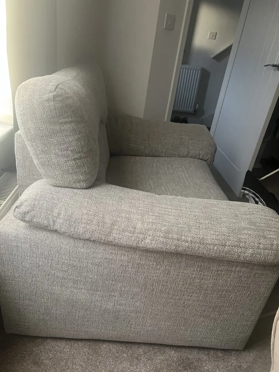 Oak furniture land Morgan armchair love seat in silver fabric