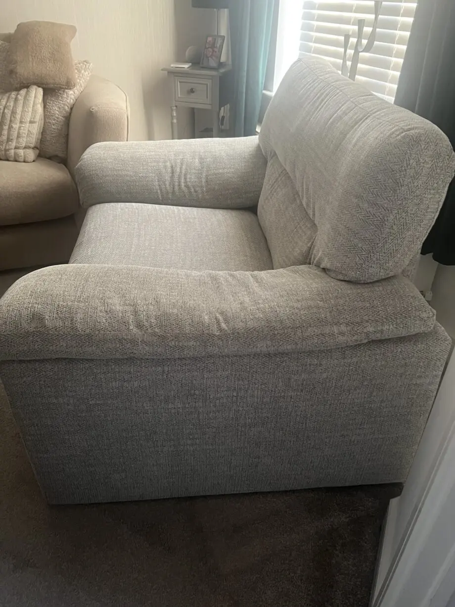 Oak furniture land Morgan armchair love seat in silver fabric
