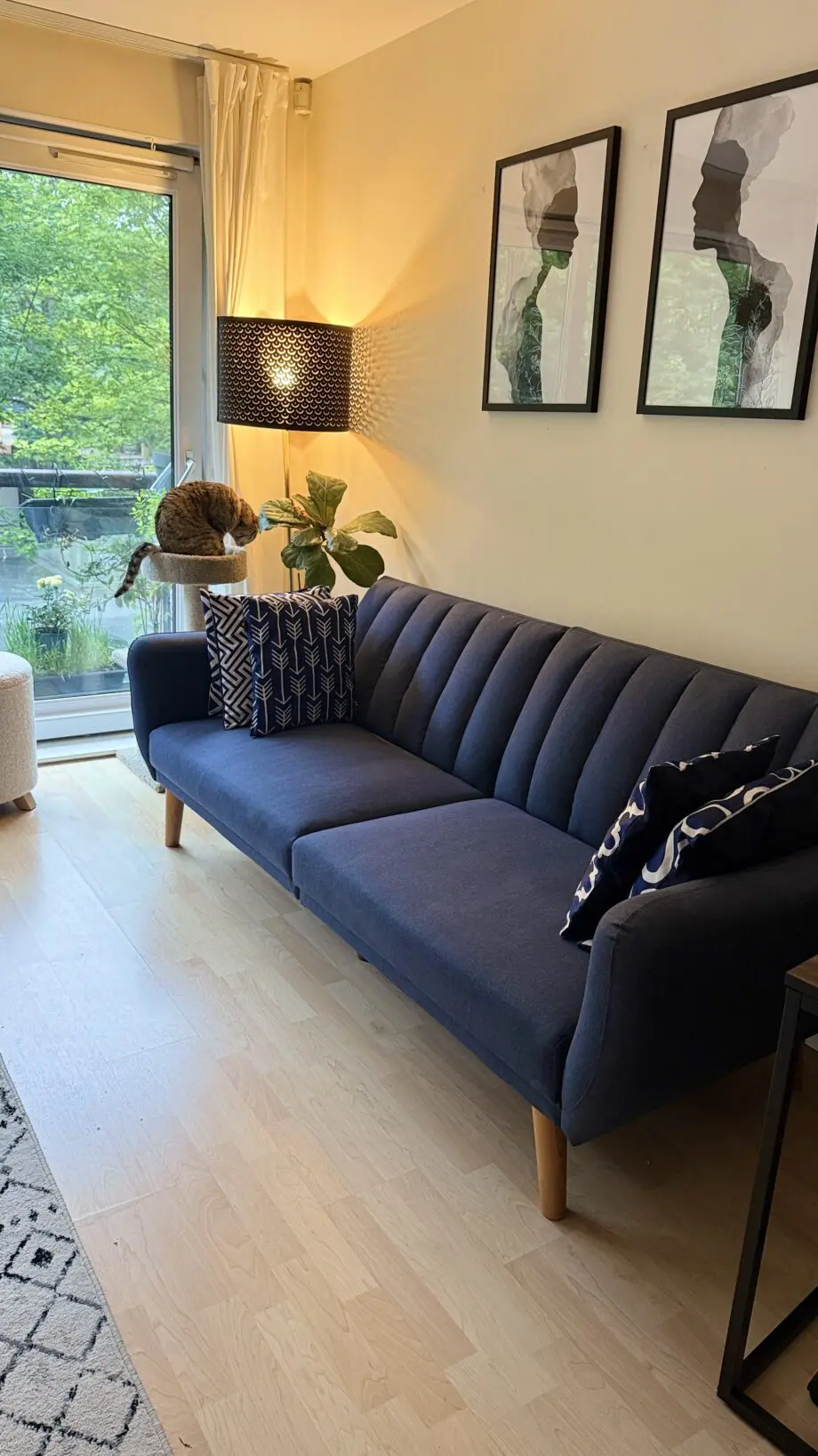 Blue click clack sofa bed