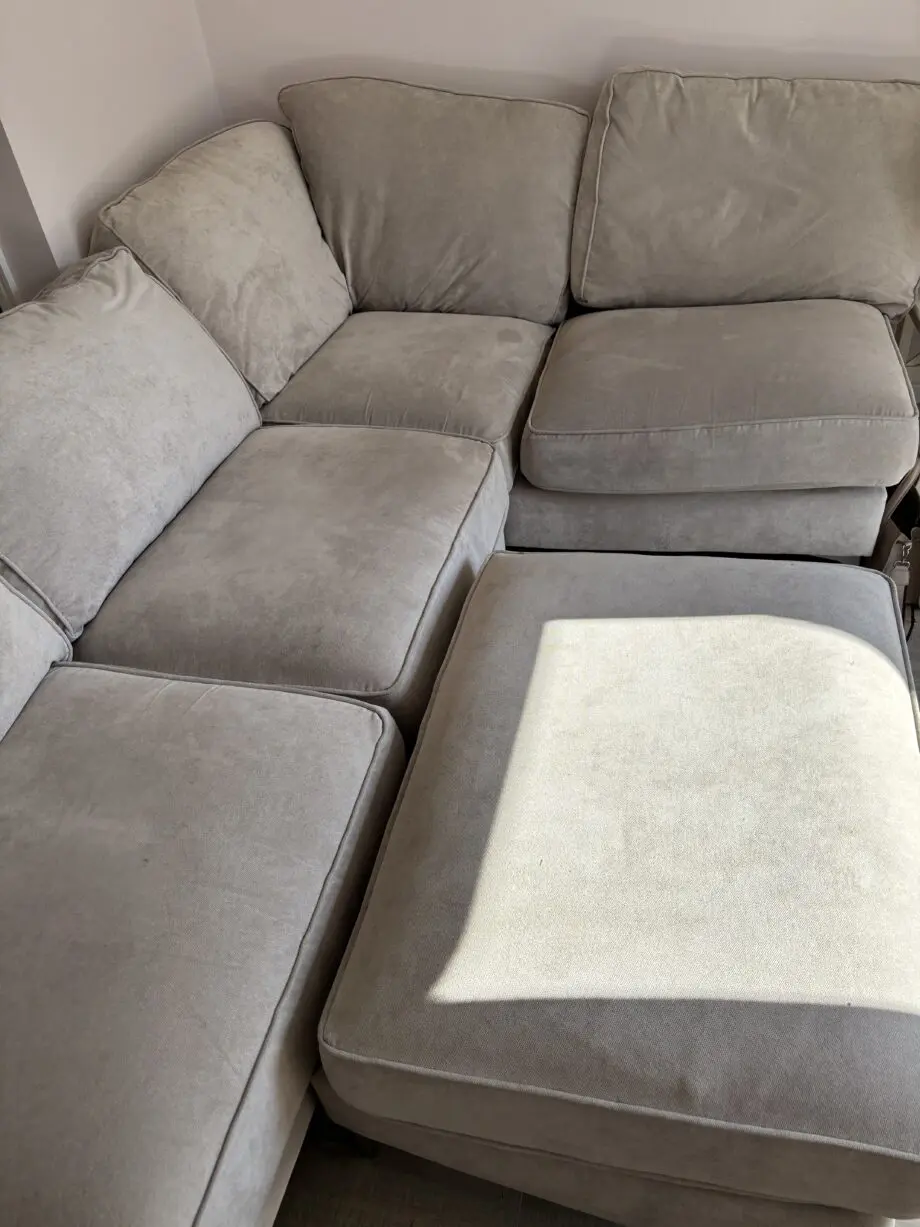 DFS oatmeal corner sofa and foot stool