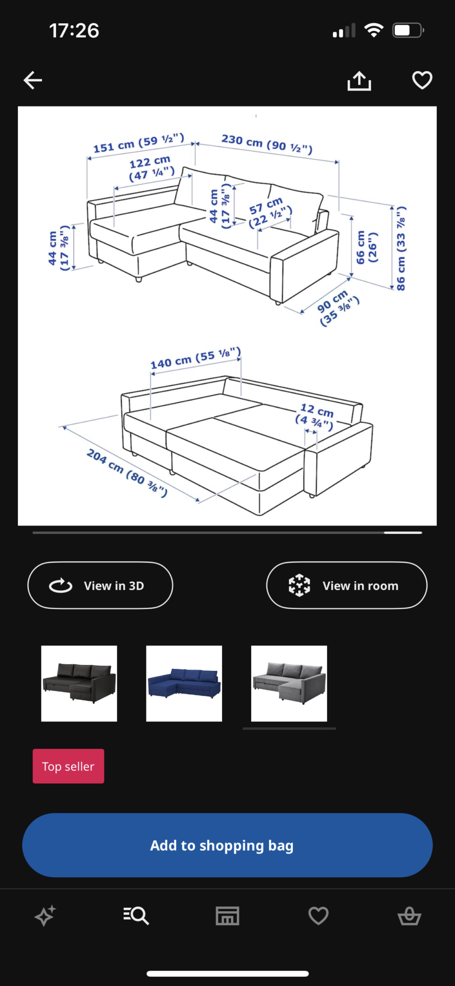 Ikea Grey Corner Sofa Bed (FRIHETEN)
