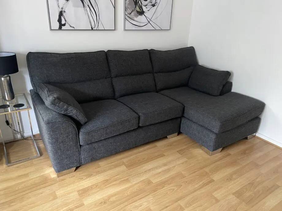 Next Stamford Highback Small Sofa Chaise Right Hand Boucle Weave Charcoal Grey