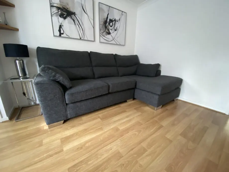 Next Stamford Highback Small Sofa Chaise Right Hand Boucle Weave Charcoal Grey