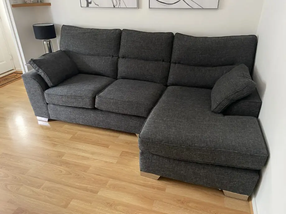 Next Stamford Highback Small Sofa Chaise Right Hand Boucle Weave Charcoal Grey