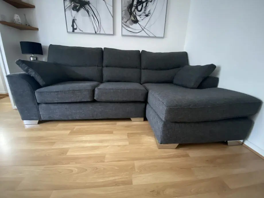 Next Stamford Highback Small Sofa Chaise Right Hand Boucle Weave Charcoal Grey