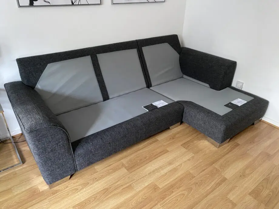 Next Stamford Highback Small Sofa Chaise Right Hand Boucle Weave Charcoal Grey