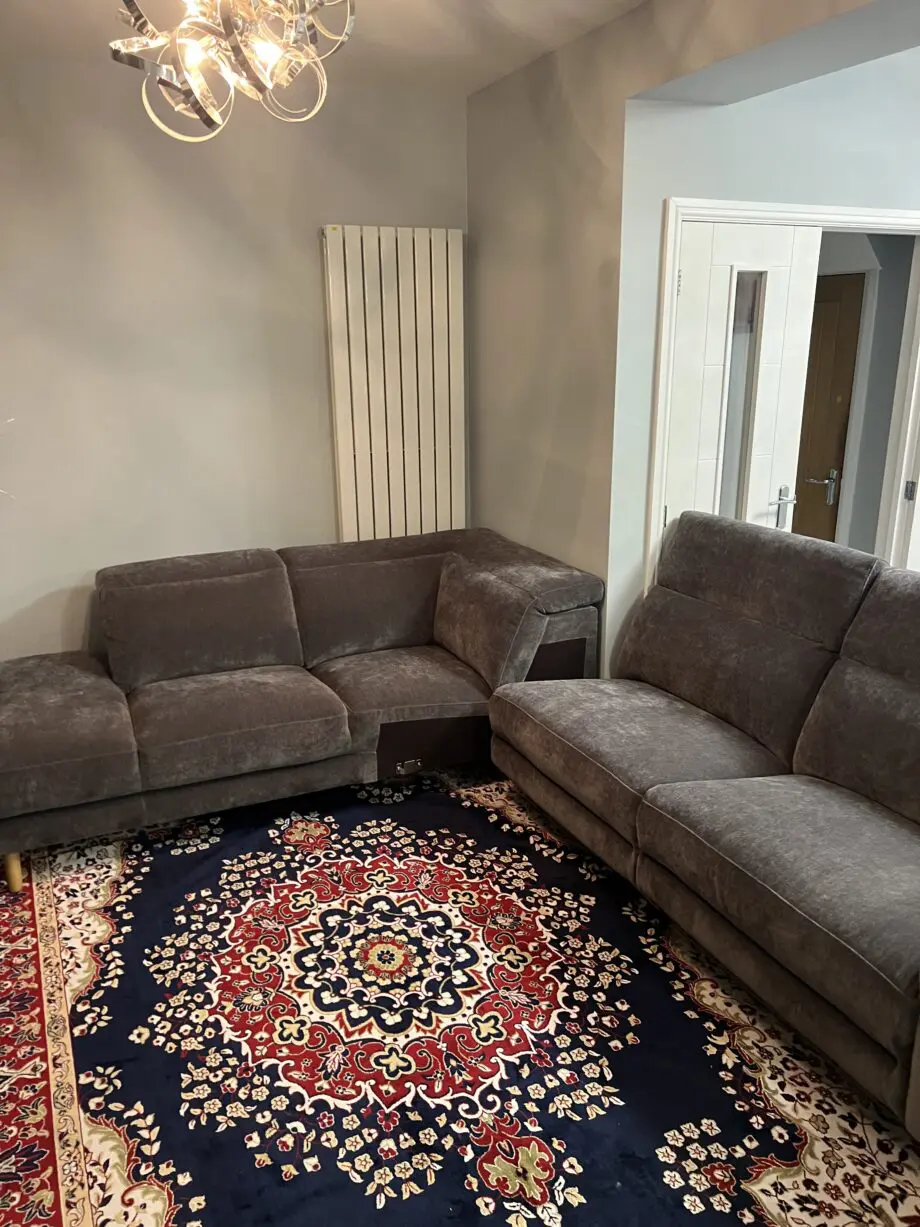 Fabb furniture brand new sofa barbuda grey colour corner sofa L shape and two seats recliner + headrest also electric