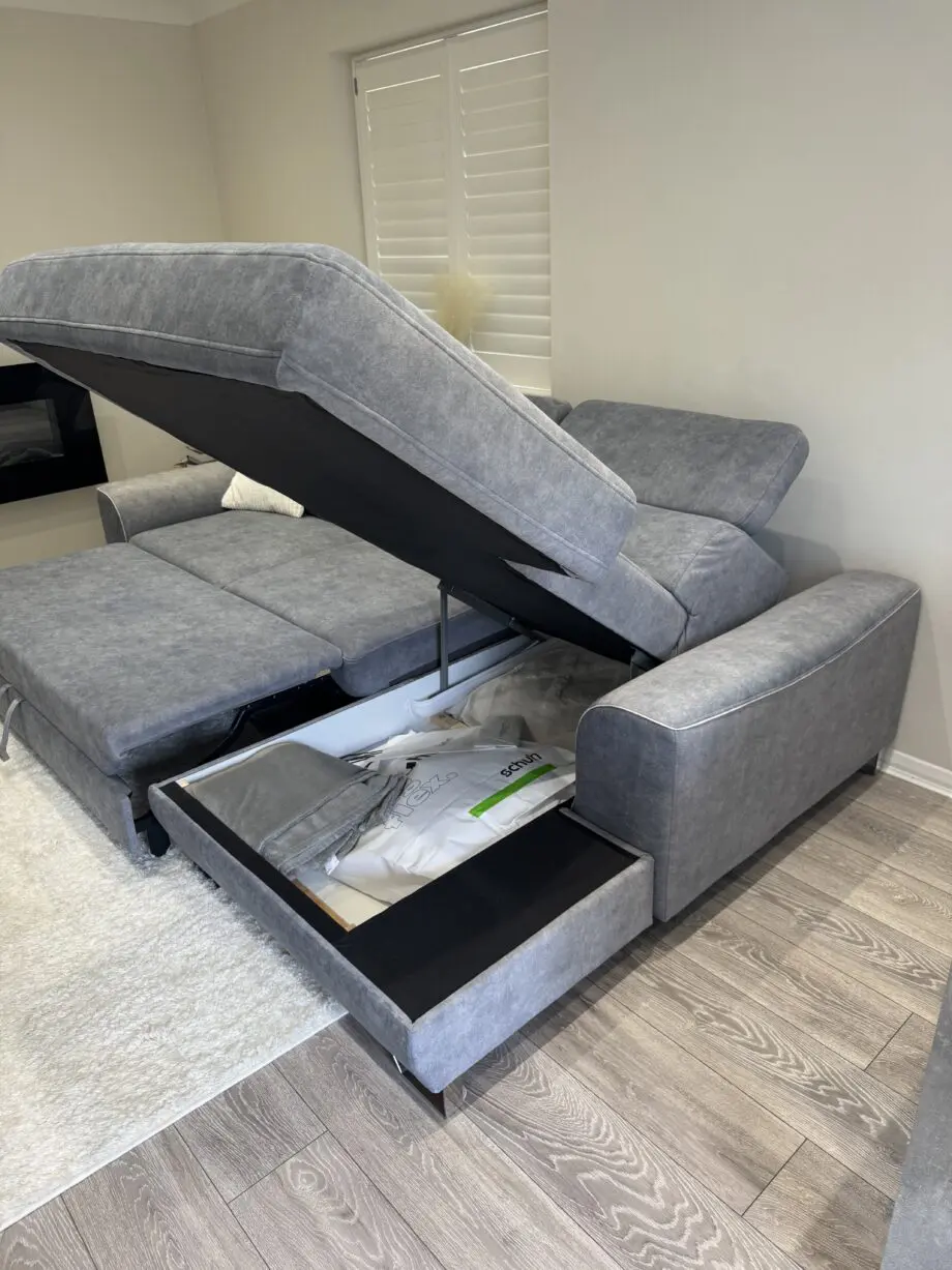 Grey Corner Sofa Bed with Storage