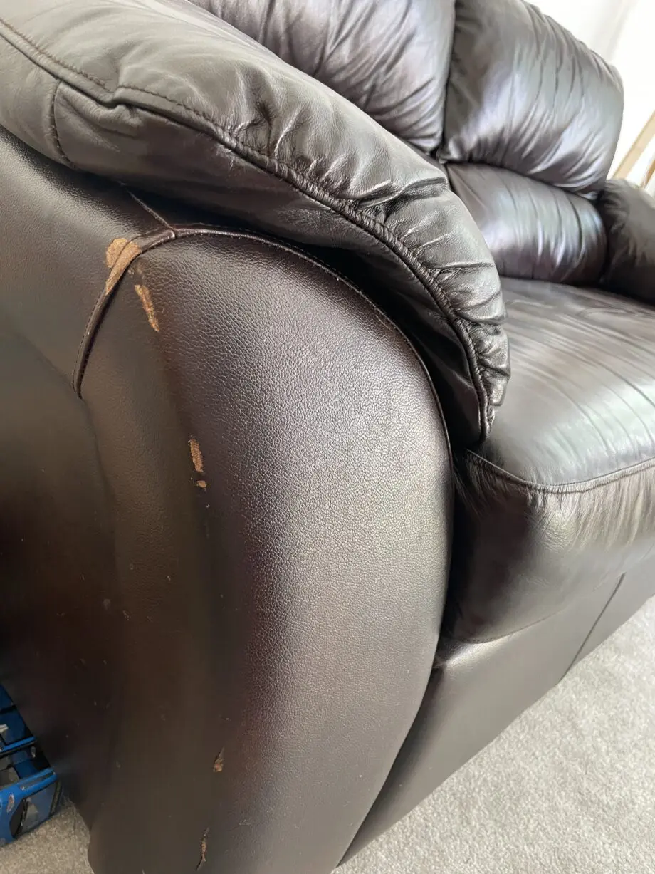 Dark brown leather sofa set of a 2/3 seater and matching chair