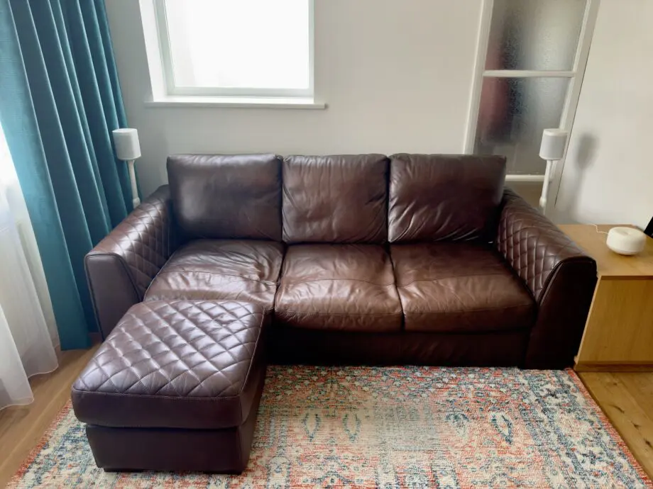 Sofology Brown Leather Large 3 Seater Mazzini Sofa with Footstool