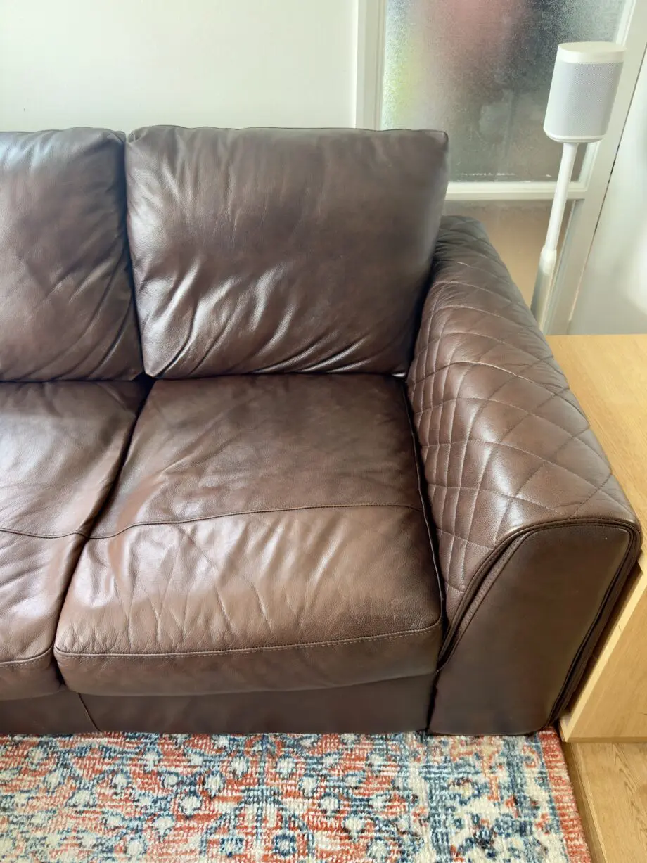Sofology Brown Leather Large 3 Seater Mazzini Sofa with Footstool