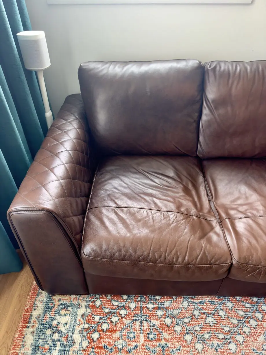 Sofology Brown Leather Large 3 Seater Mazzini Sofa with Footstool