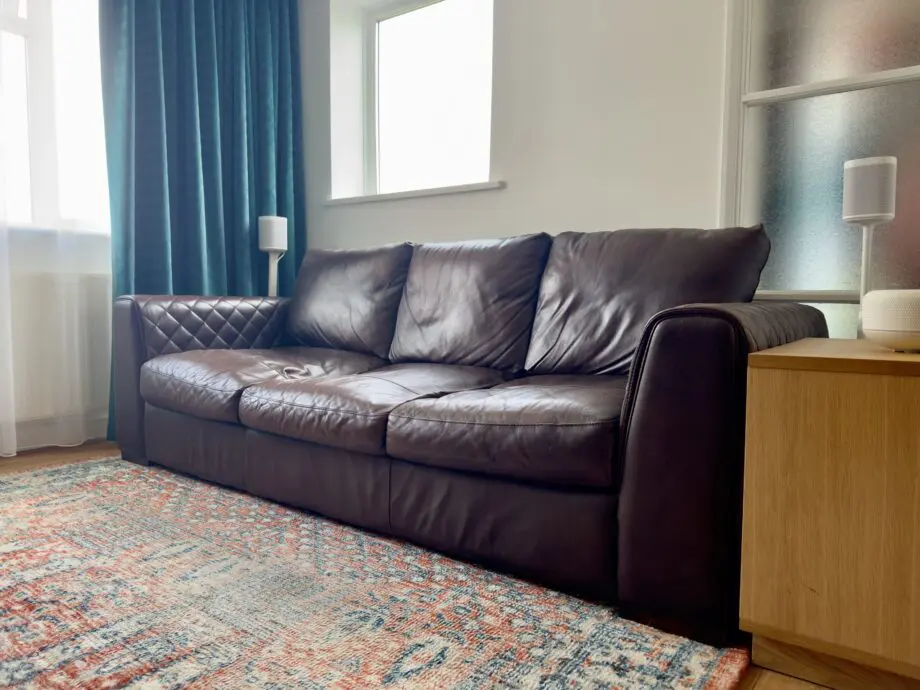 Sofology Brown Leather Large 3 Seater Mazzini Sofa with Footstool