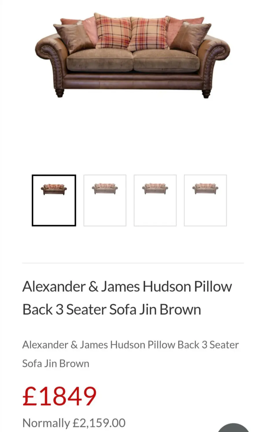 Alexander & James 3 piece sofa Jin brown