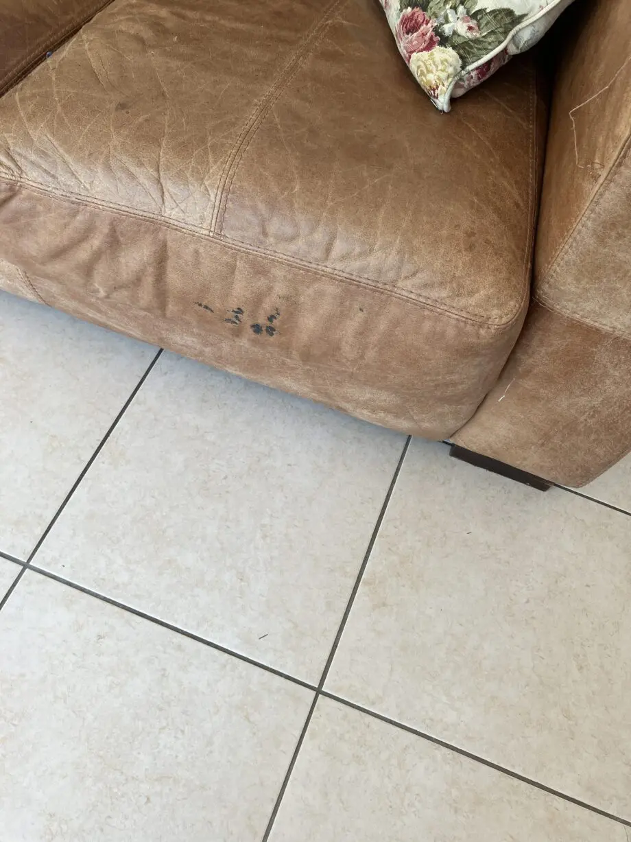 L shaped tan leather sofa