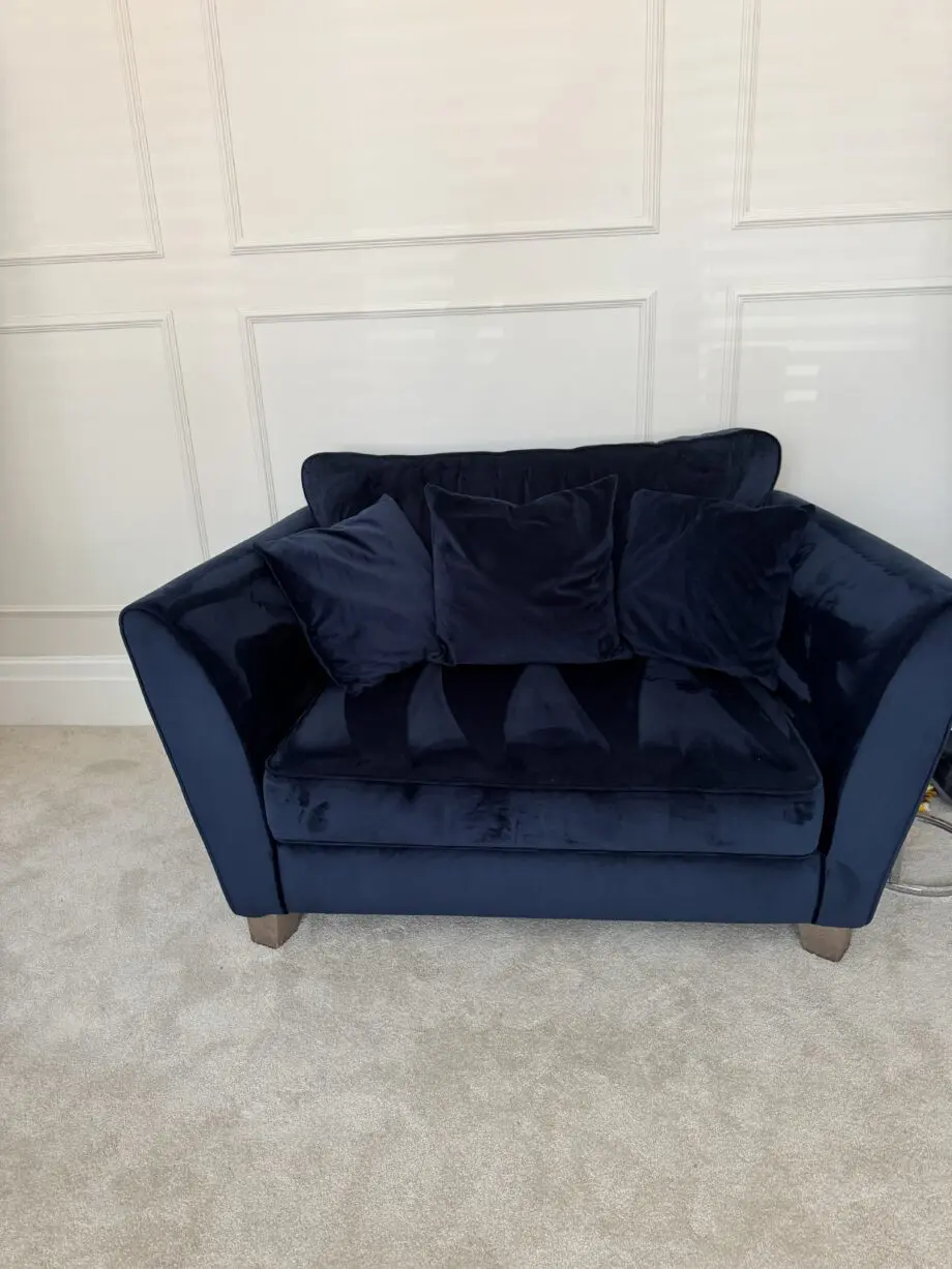 Sofology Canterbury Navy Velvet 3 Seater Sofa & Snuggler Chair
