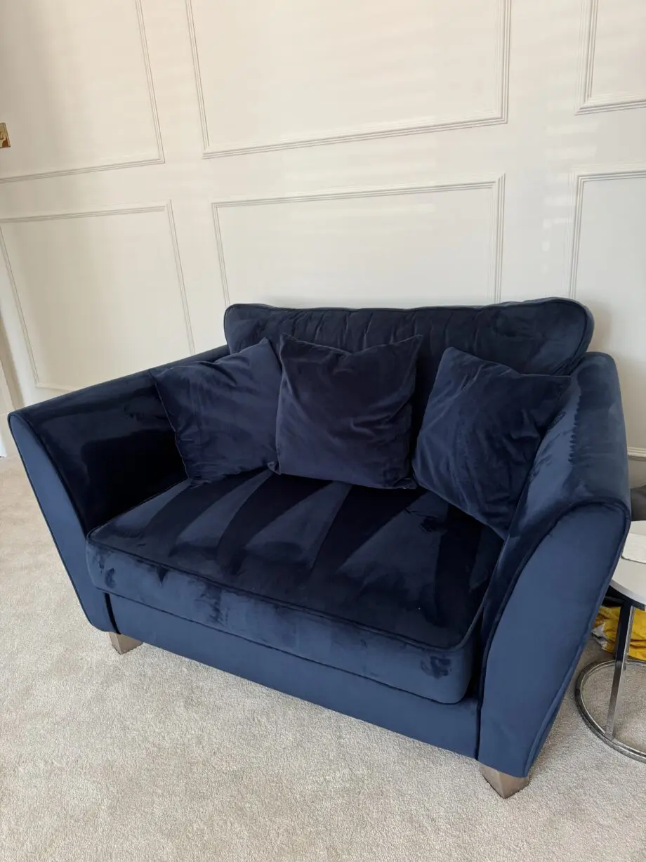 Sofology Canterbury Navy Velvet 3 Seater Sofa & Snuggler Chair