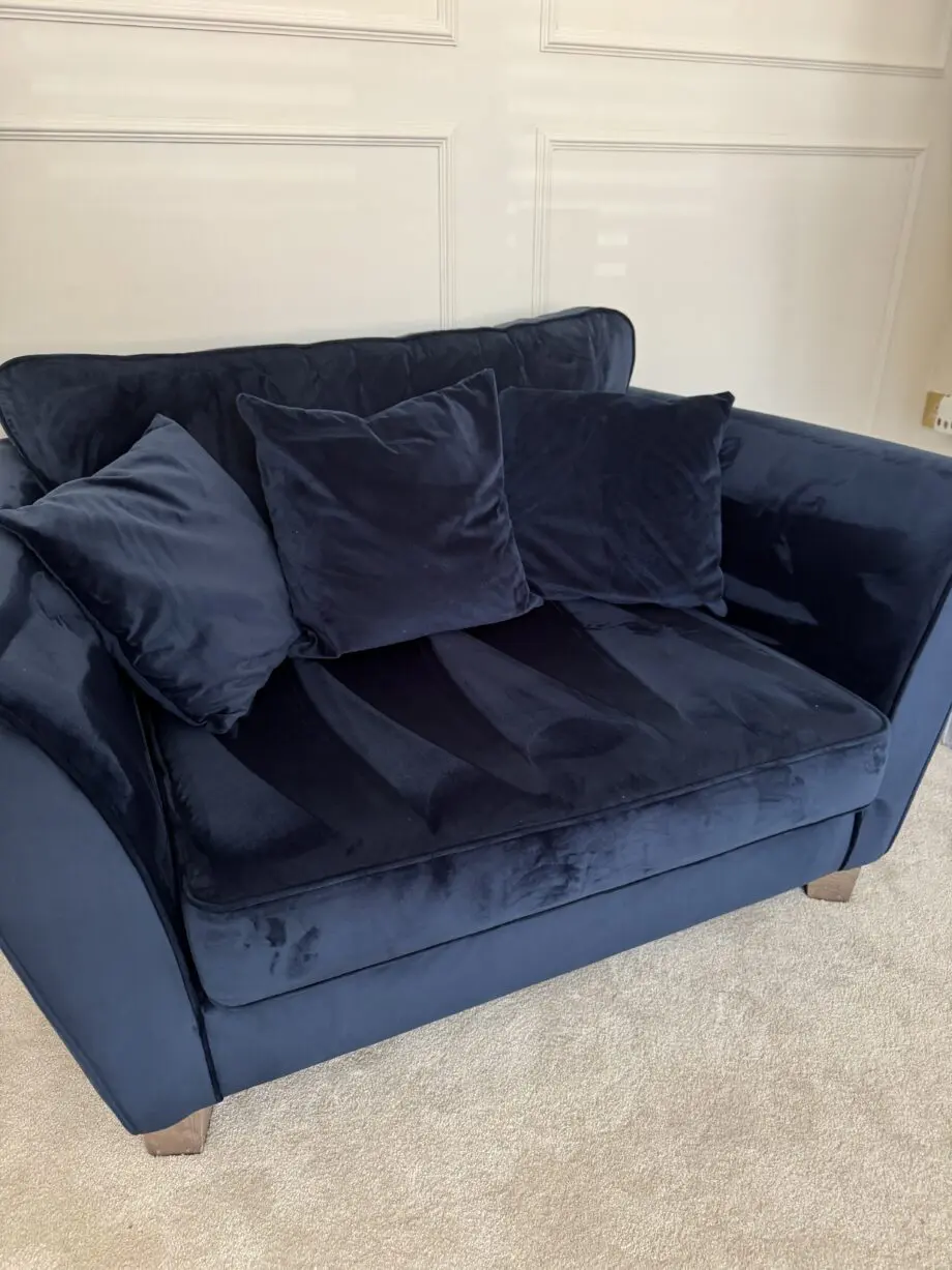 Sofology Canterbury Navy Velvet 3 Seater Sofa & Snuggler Chair