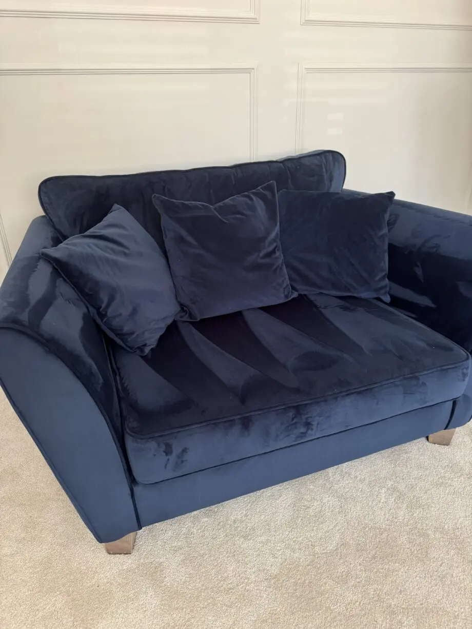 Sofology Canterbury Navy Velvet 3 Seater Sofa & Snuggler Chair