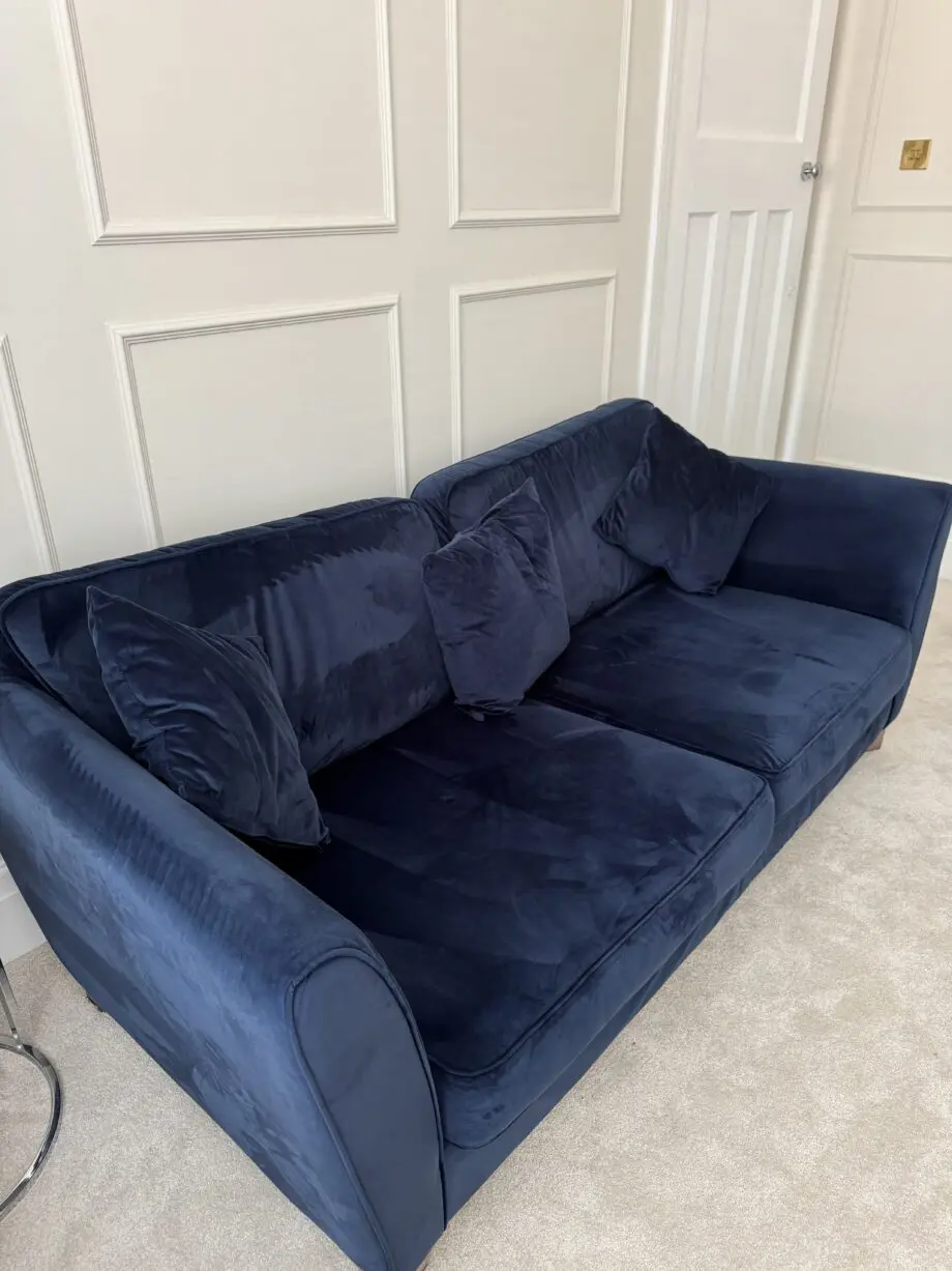 Sofology Canterbury Navy Velvet 3 Seater Sofa & Snuggler Chair