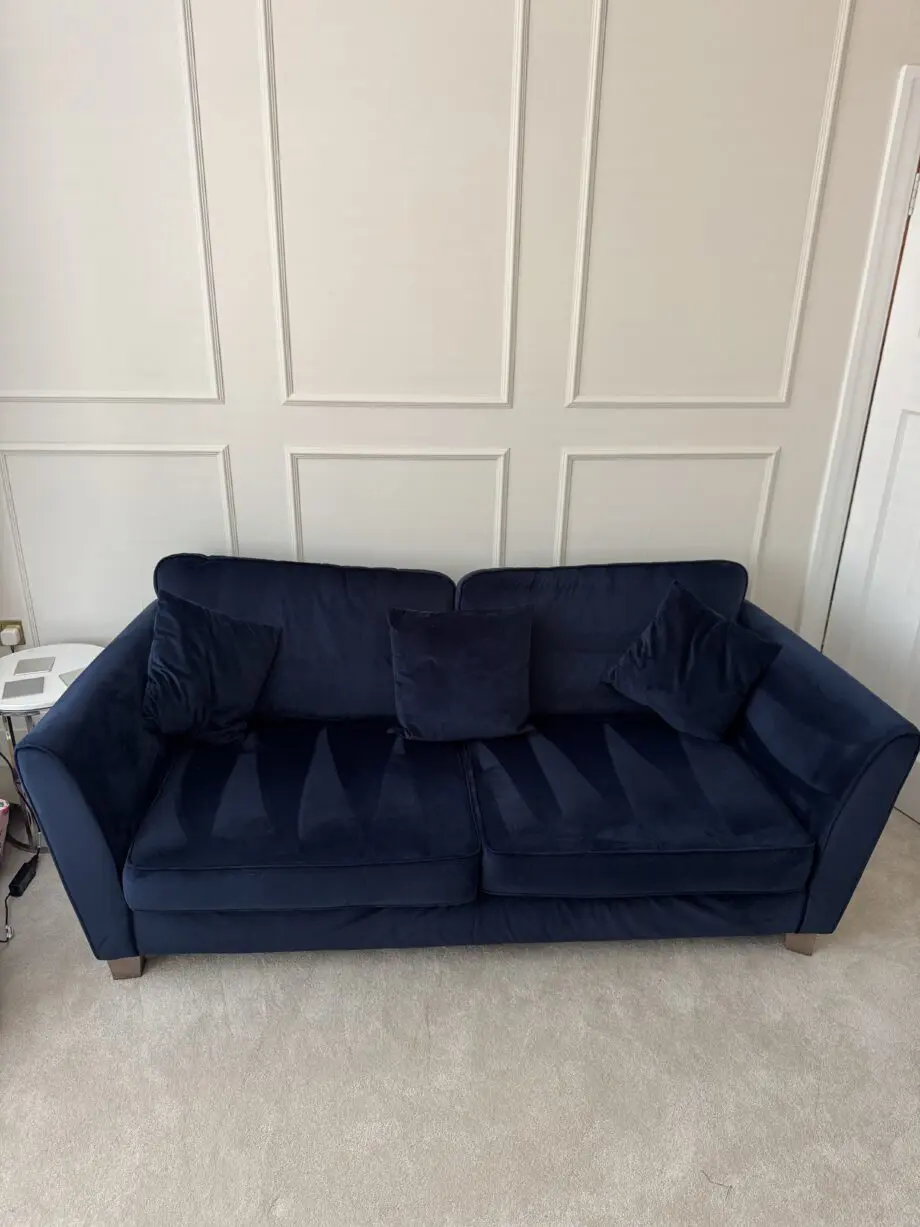 Sofology Canterbury Navy Velvet 3 Seater Sofa & Snuggler Chair