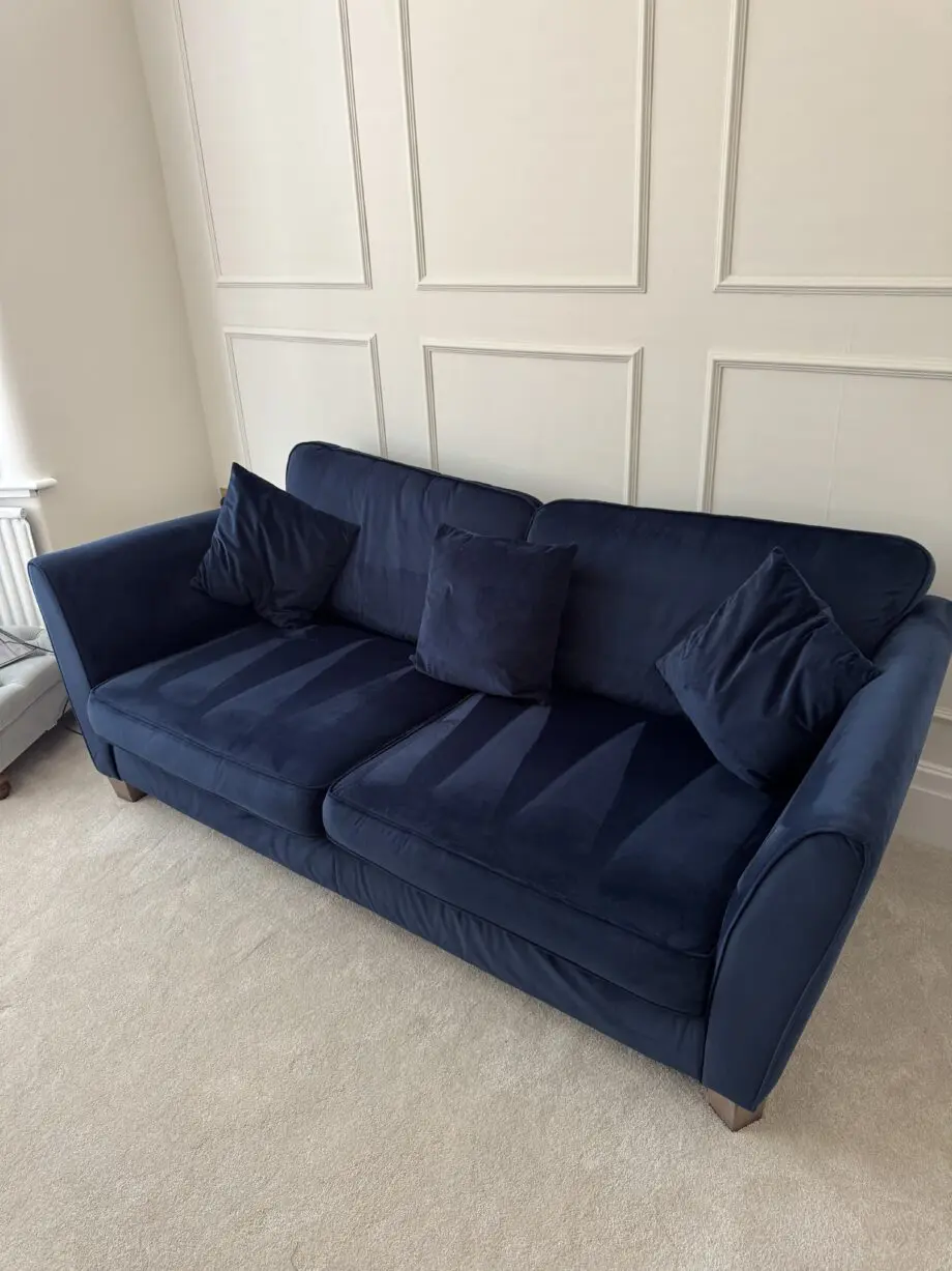 Sofology Canterbury Navy Velvet 3 Seater Sofa & Snuggler Chair