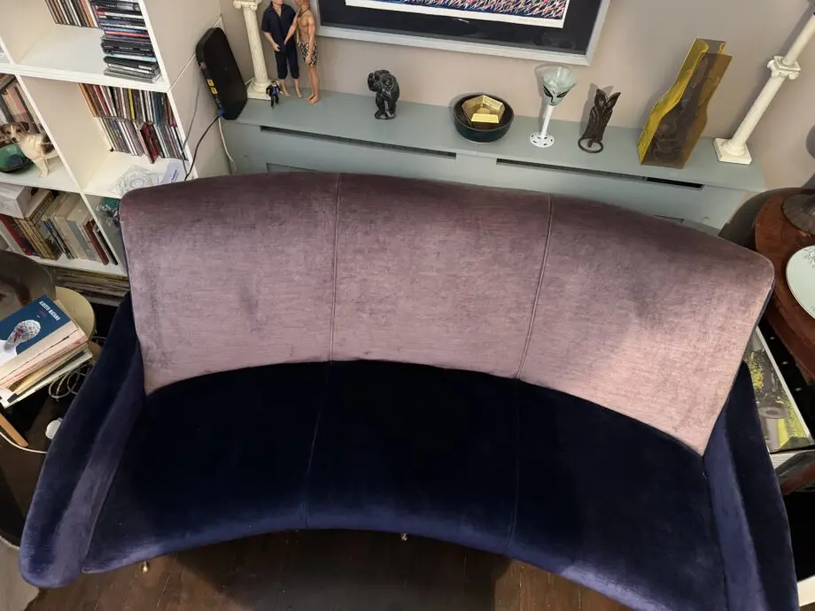 Mid century Marco Zanuso reupholstered 3 seater aerodynamic sofa.