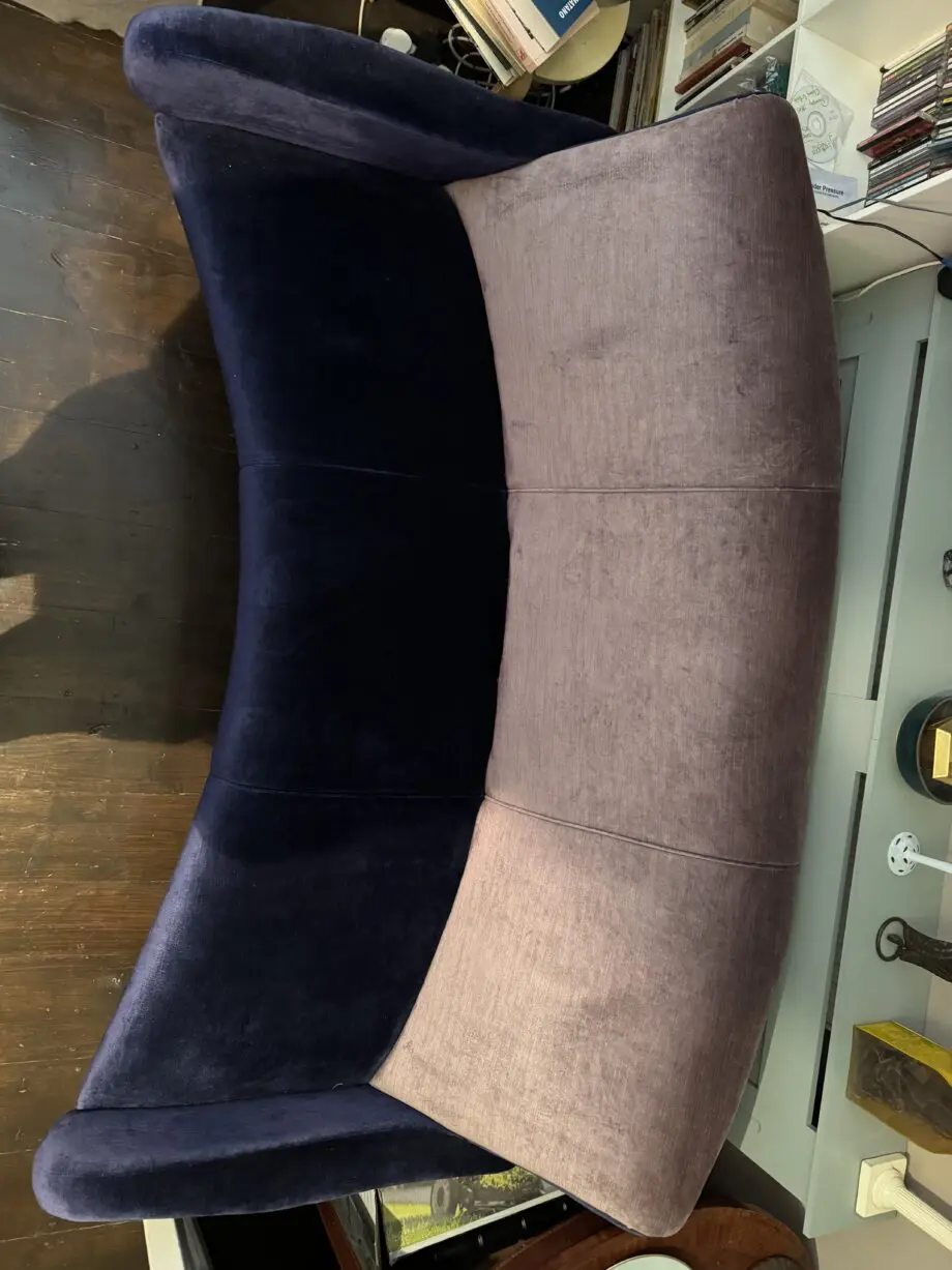 Mid century Marco Zanuso reupholstered 3 seater aerodynamic sofa.
