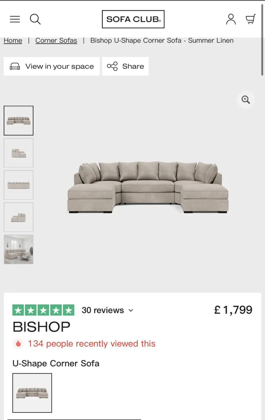 Sofa Club Bishop U-shape corner sofa