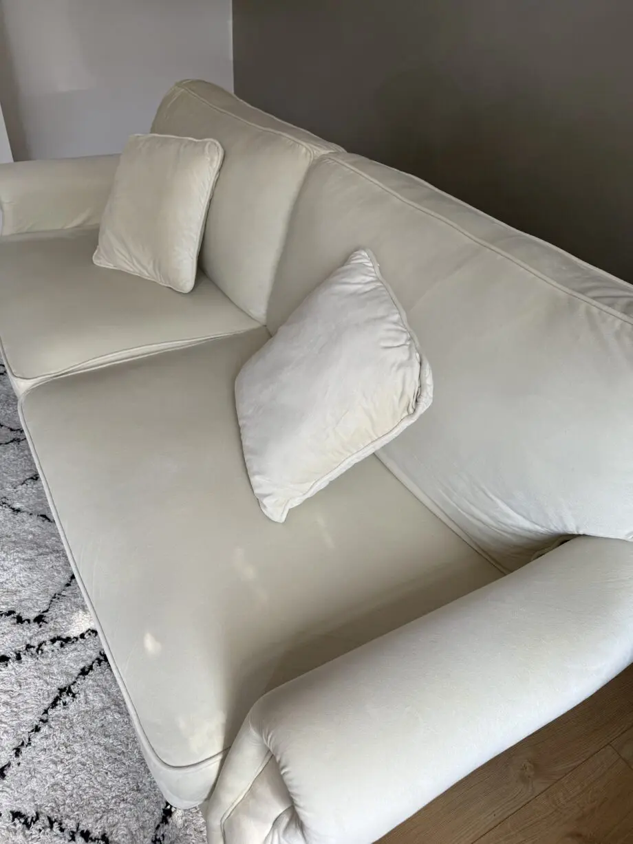 Homestead REGAN 3 Seater Sofa Bed Cream Velvet Fabric Grey With Black Les and Matching Cushions