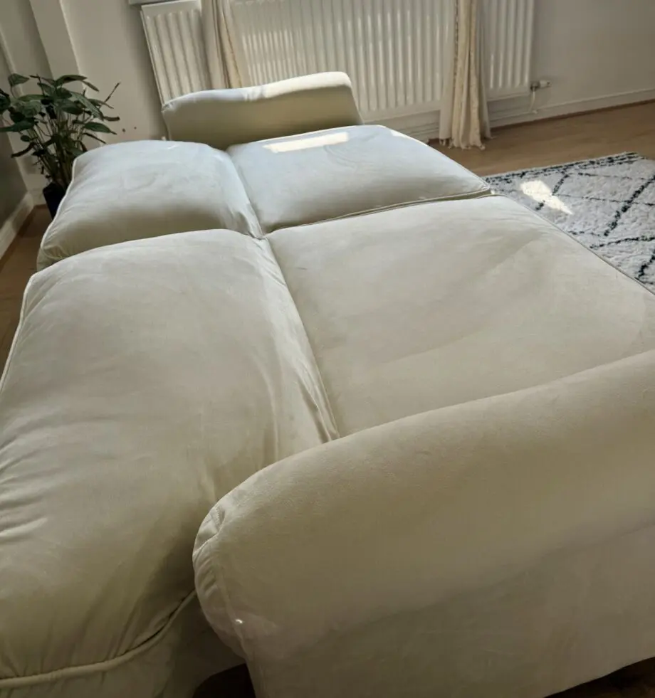 Homestead REGAN 3 Seater Sofa Bed Cream Velvet Fabric Grey With Black Les and Matching Cushions