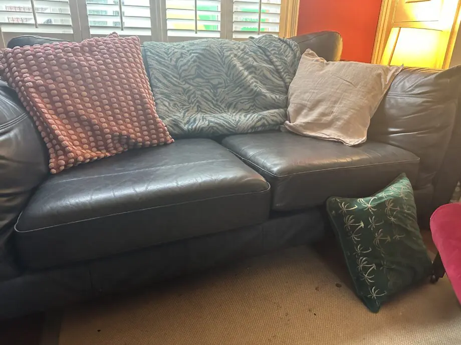 Dark blue real leather sofa