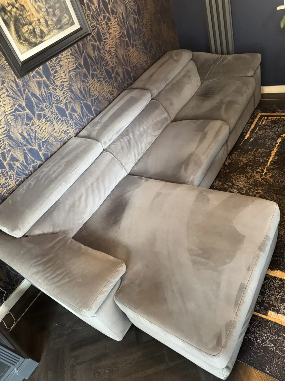 Natuzzi Editions - Electric Recliner, Chaise End Sofa, Grey Velvet Material.