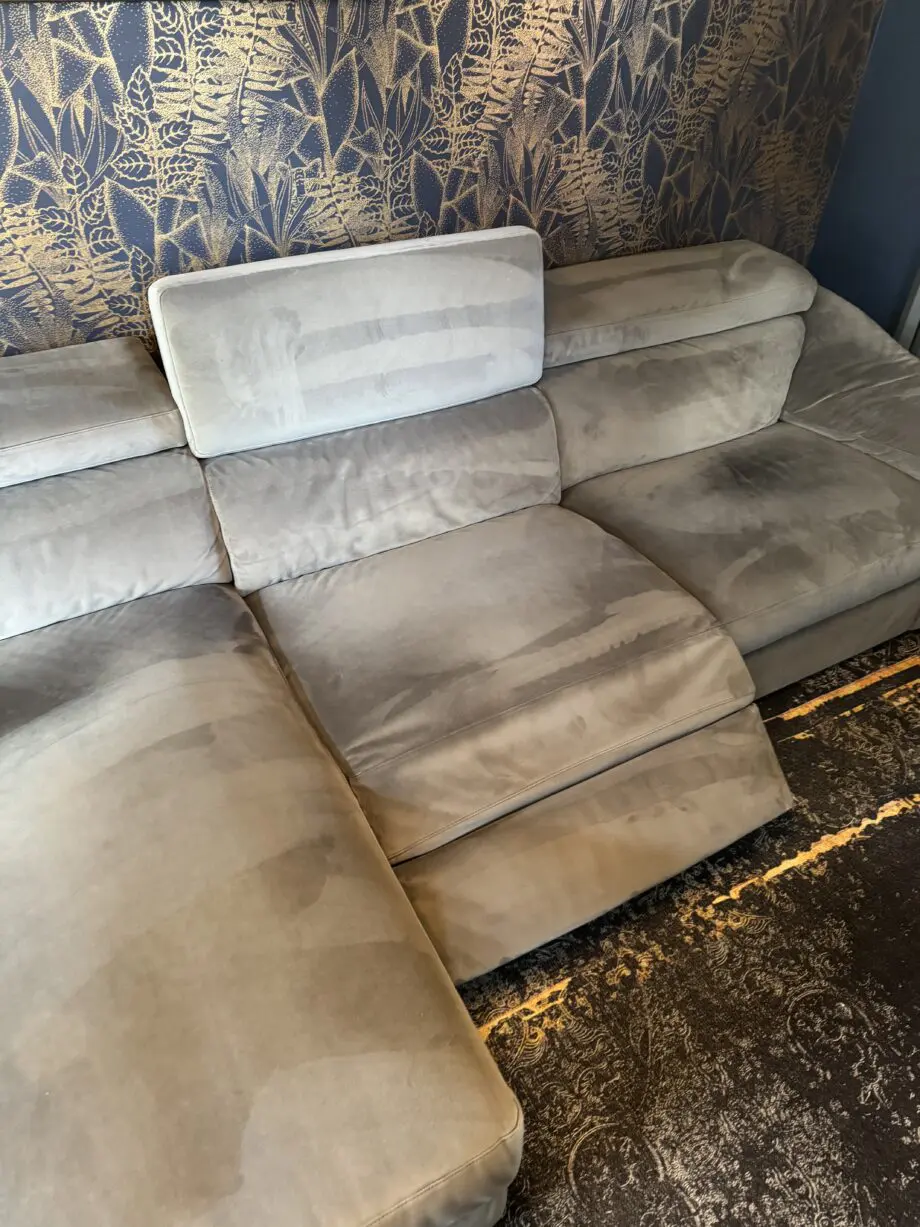 Natuzzi Editions - Electric Recliner, Chaise End Sofa, Grey Velvet Material.
