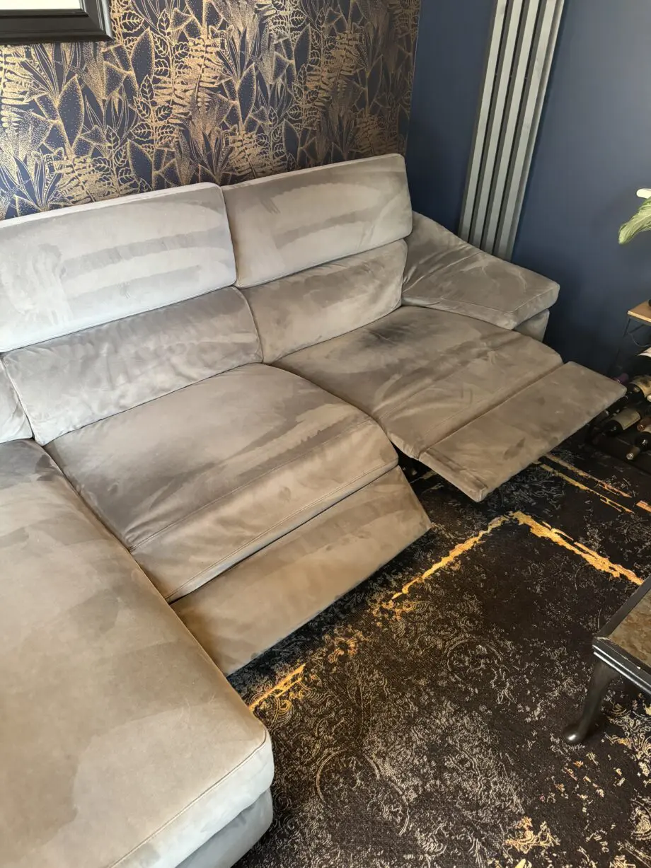 Natuzzi Editions - Electric Recliner, Chaise End Sofa, Grey Velvet Material.