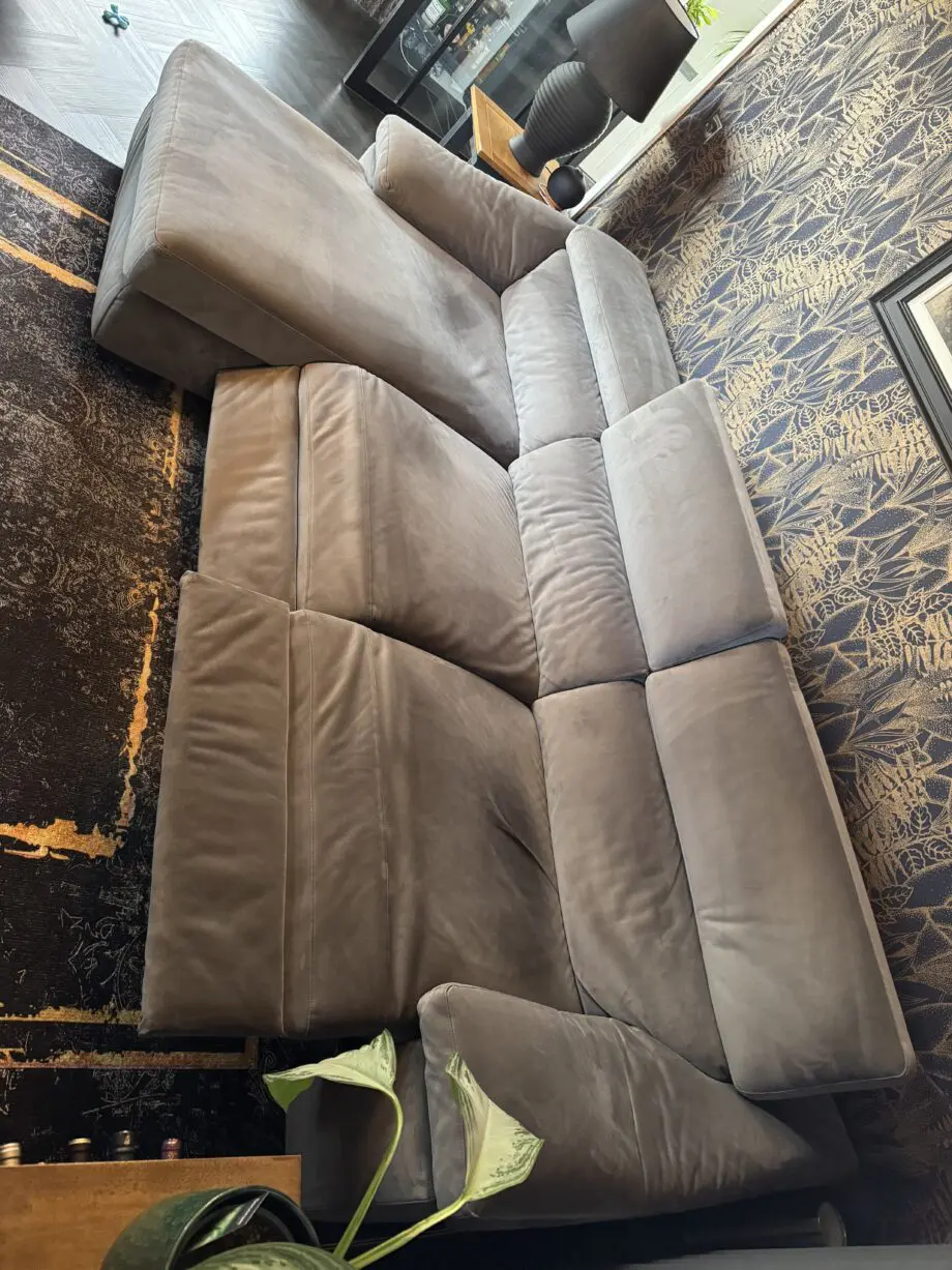 Natuzzi Editions - Electric Recliner, Chaise End Sofa, Grey Velvet Material.