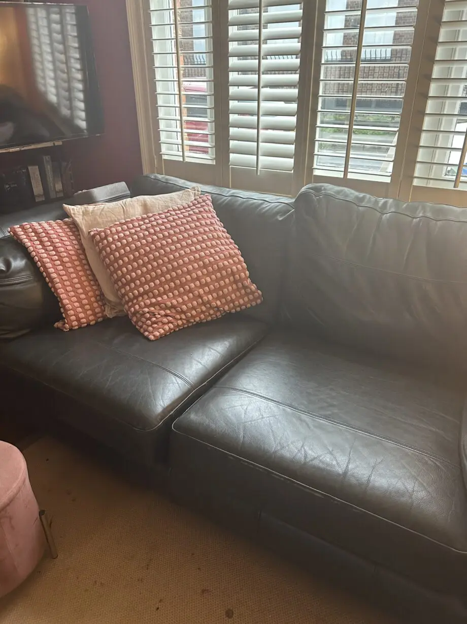 Dark blue real leather sofa