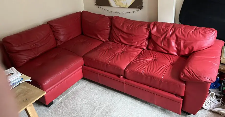 Red Leather Corner Sofa Bed 4 seater