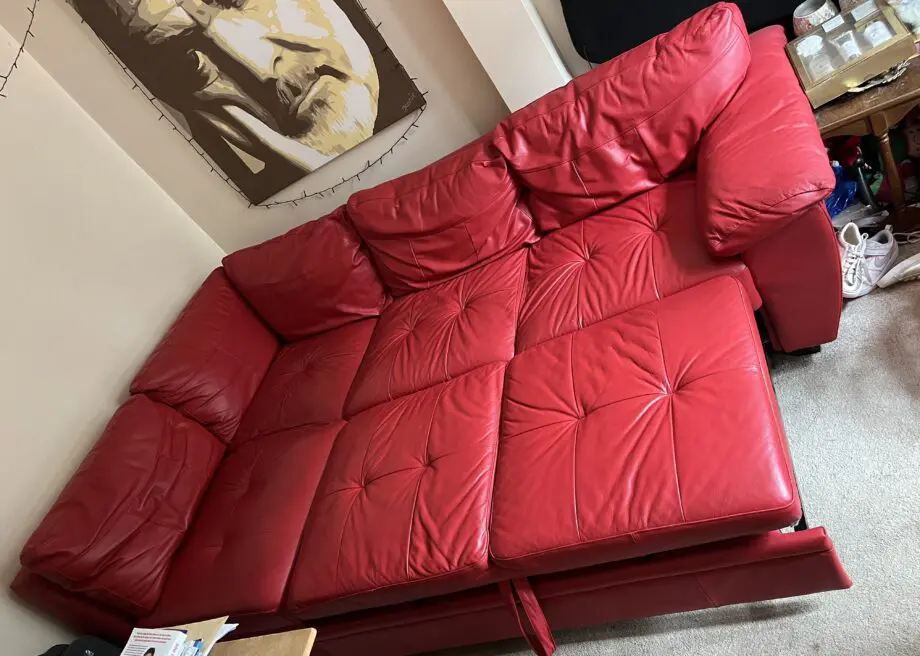 Red Leather Corner Sofa Bed 4 seater