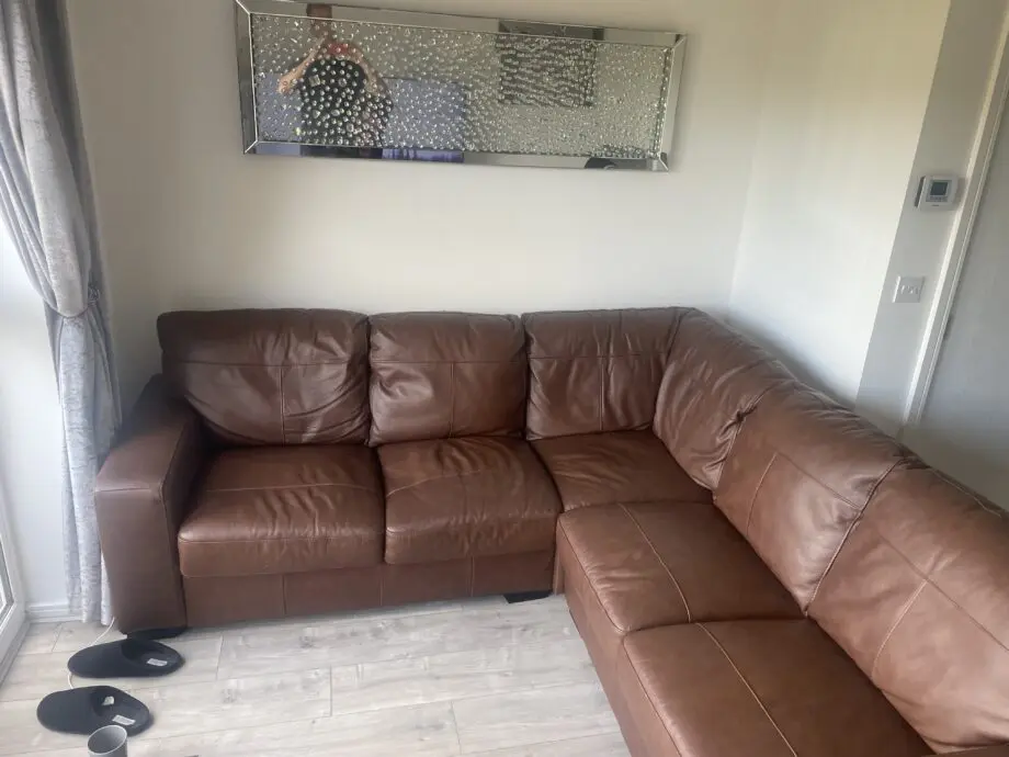 Real tan leather corner sofa