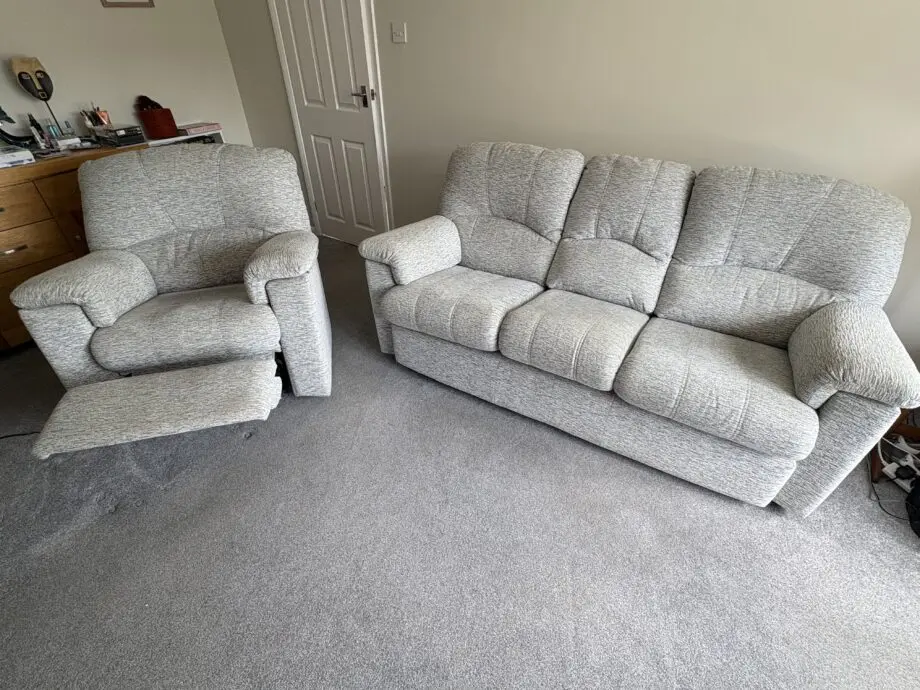 Bradbeers G-Plan 3 seater sofa + leg riser armchair