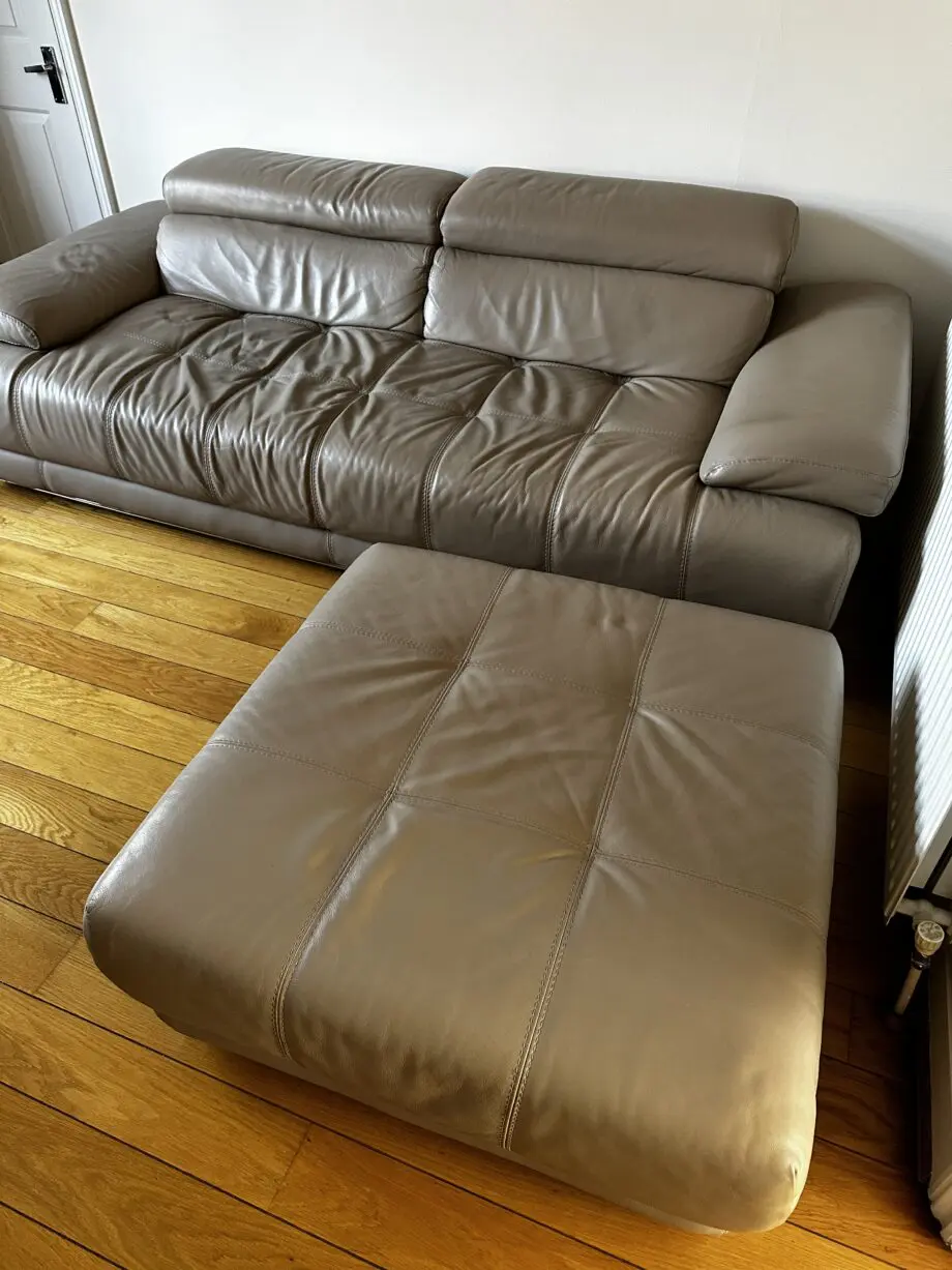 Neutral leather 3seater 2seater & footrest