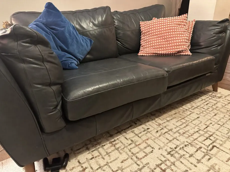 Dark blue real leather sofa