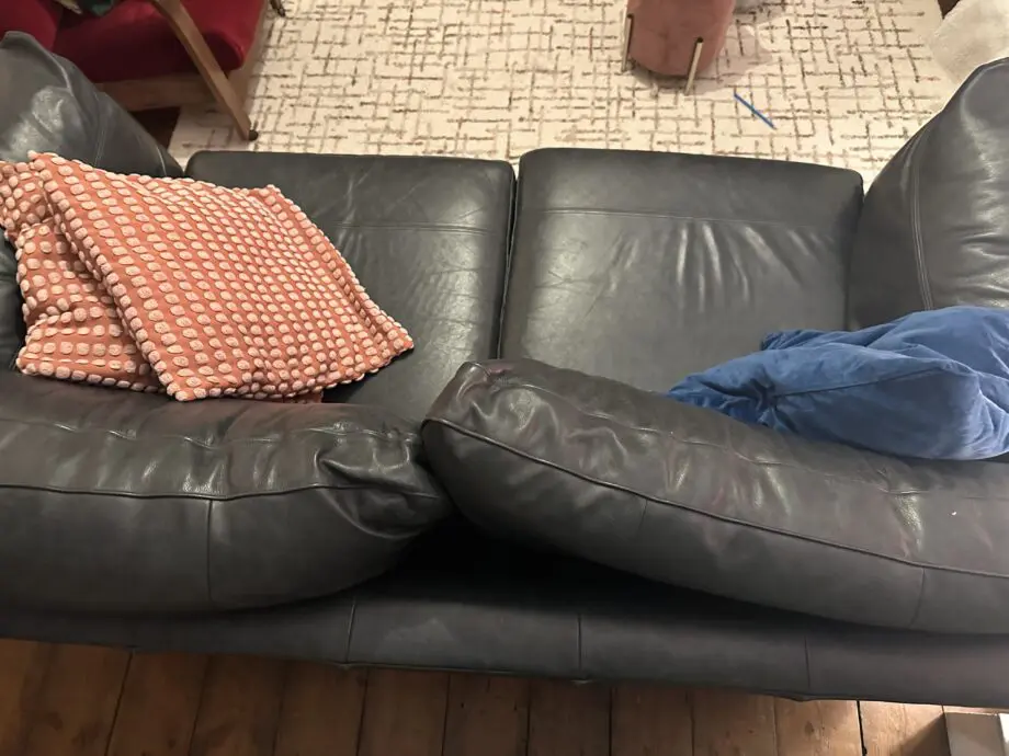 Dark blue real leather sofa