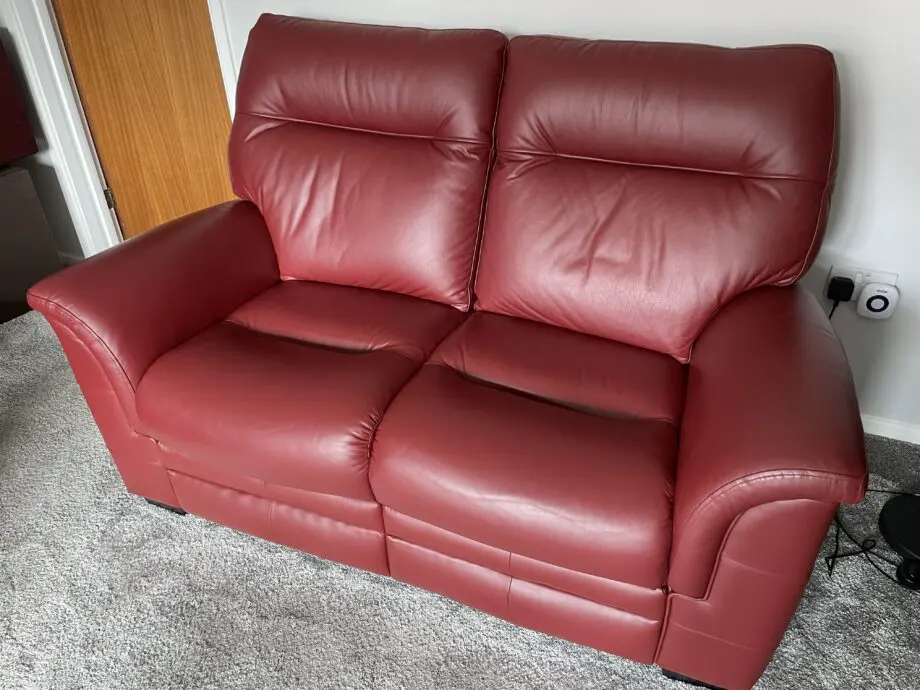 Parker Knoll Hudson 2 seater leather sofa and powered recliner in Como Red