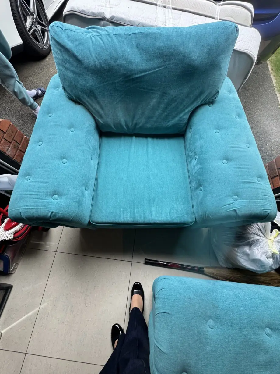 Blue 4 seater sofa and single chair