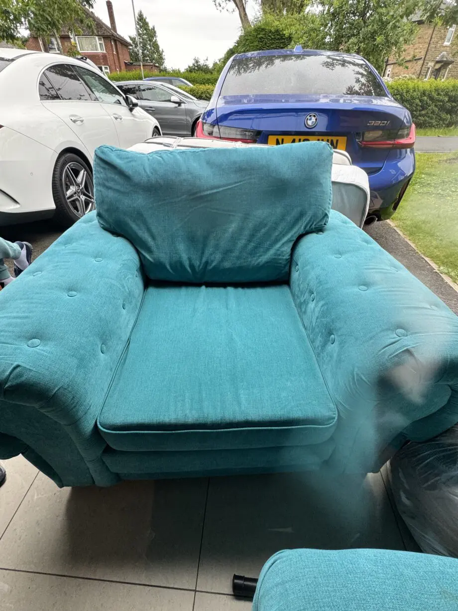Blue 4 seater sofa and single chair