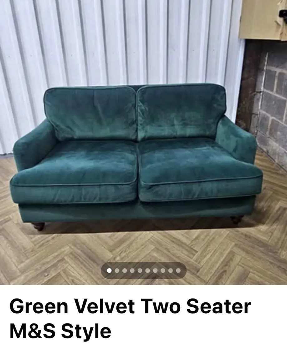 Green velvet 2 seater sofa